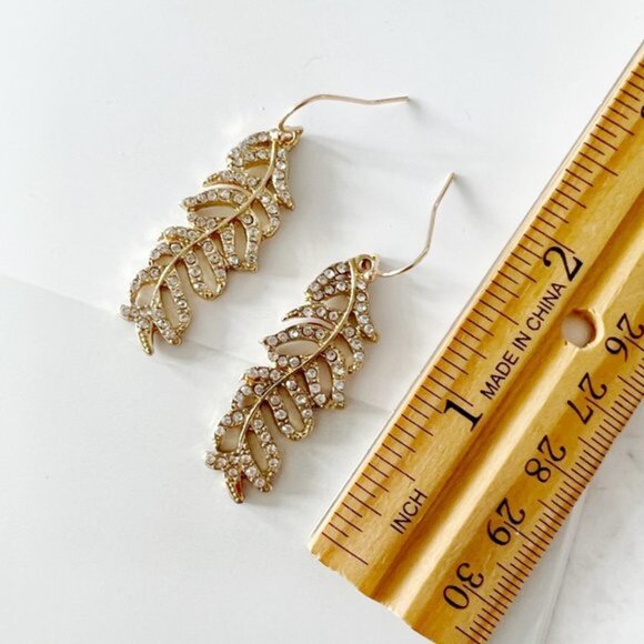 4/$25 Gold Crystal Leaf Drop Earrings - Picture 3 of 3